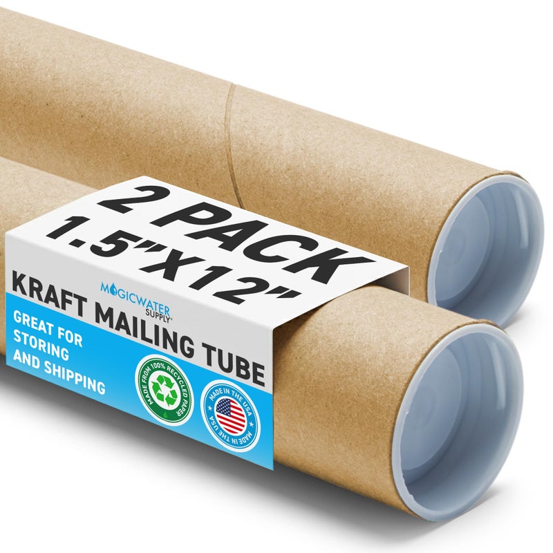 MagicWater Supply Mailing Tube - 1.5 in x 12 in - Kraft - 2 Pack - for Shipping and Storage of Posters, Arts, Crafts, and Documents - Image 1